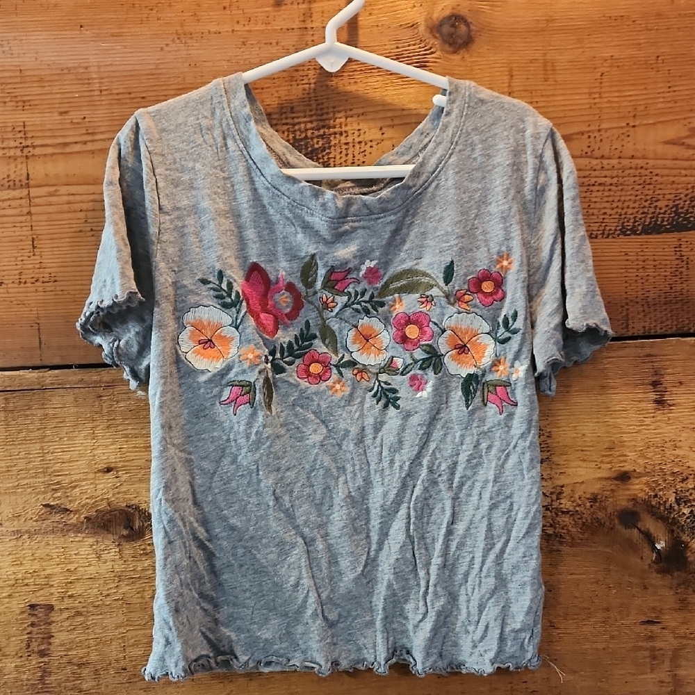 Floral Embroidered Gray Women's  Crop Top